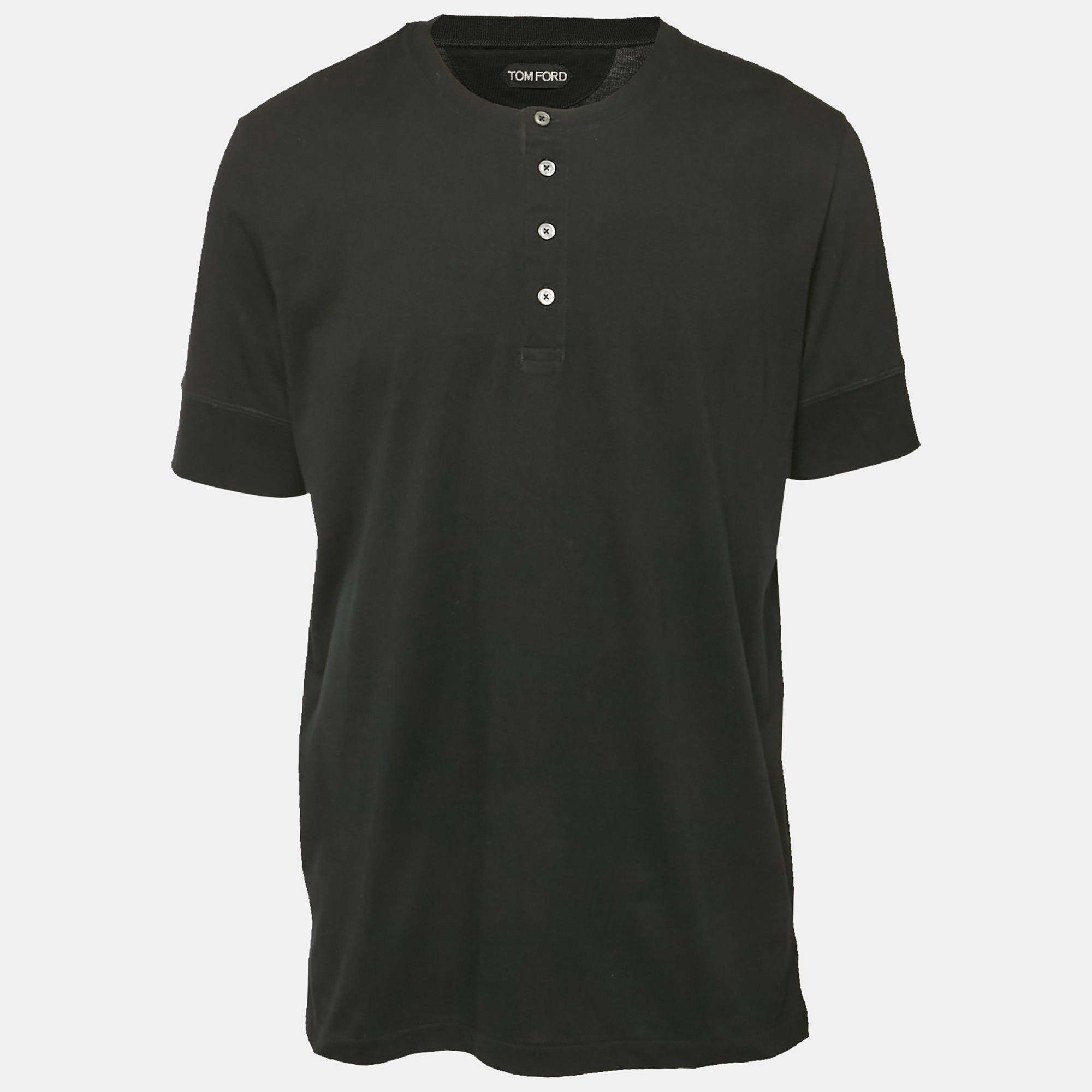 

Tom Ford Black Cotton Knit Henley Neck T-Shirt XXXL