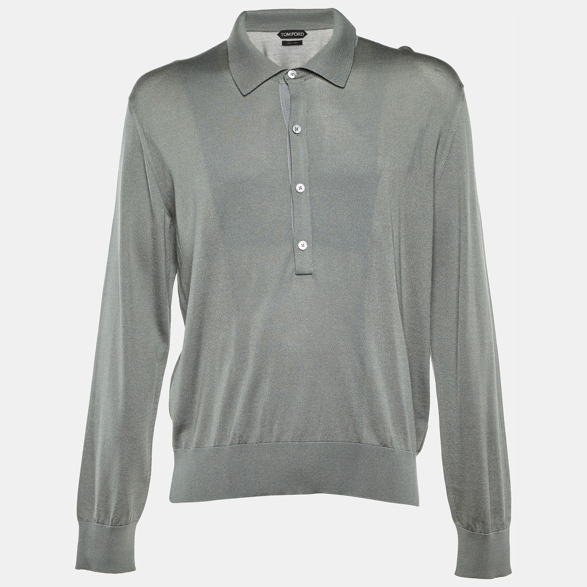 

Tom Ford Grey Silk Knit Long Sleeve Polo Jumper 3XL