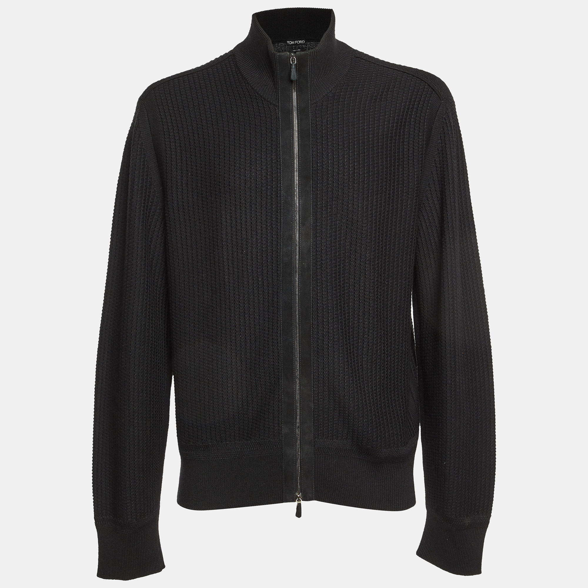 

Tom Ford Black Textured Wool & Silk Zip Up Jacket XXL