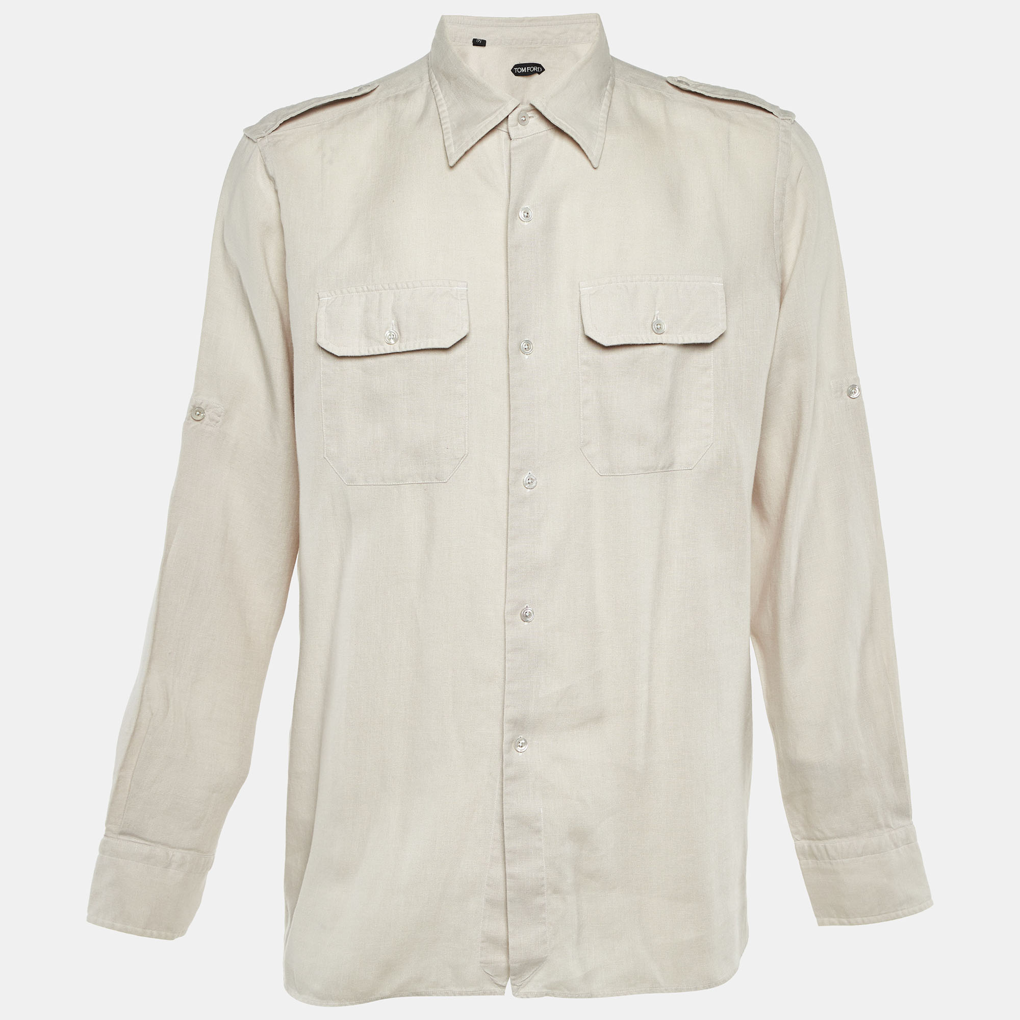 

Tom Ford Light Beige Linen Button Front Shirt XXXL, White