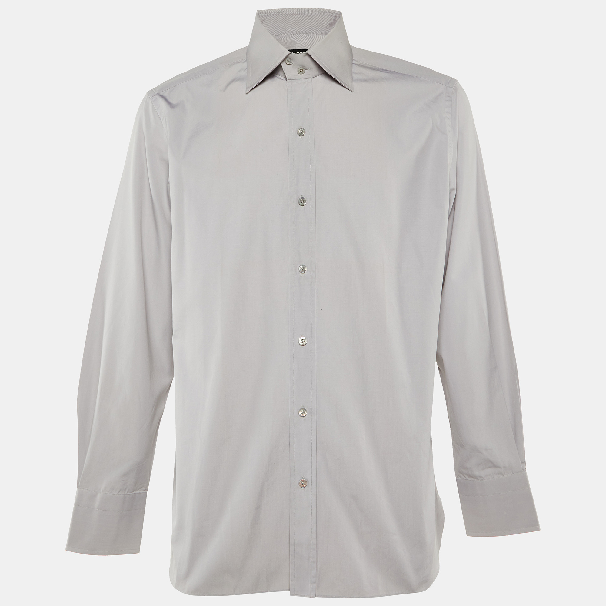 Pre-owned Tom Ford Grey Button Front Long Sleeve Shirt Xxxl In Gray