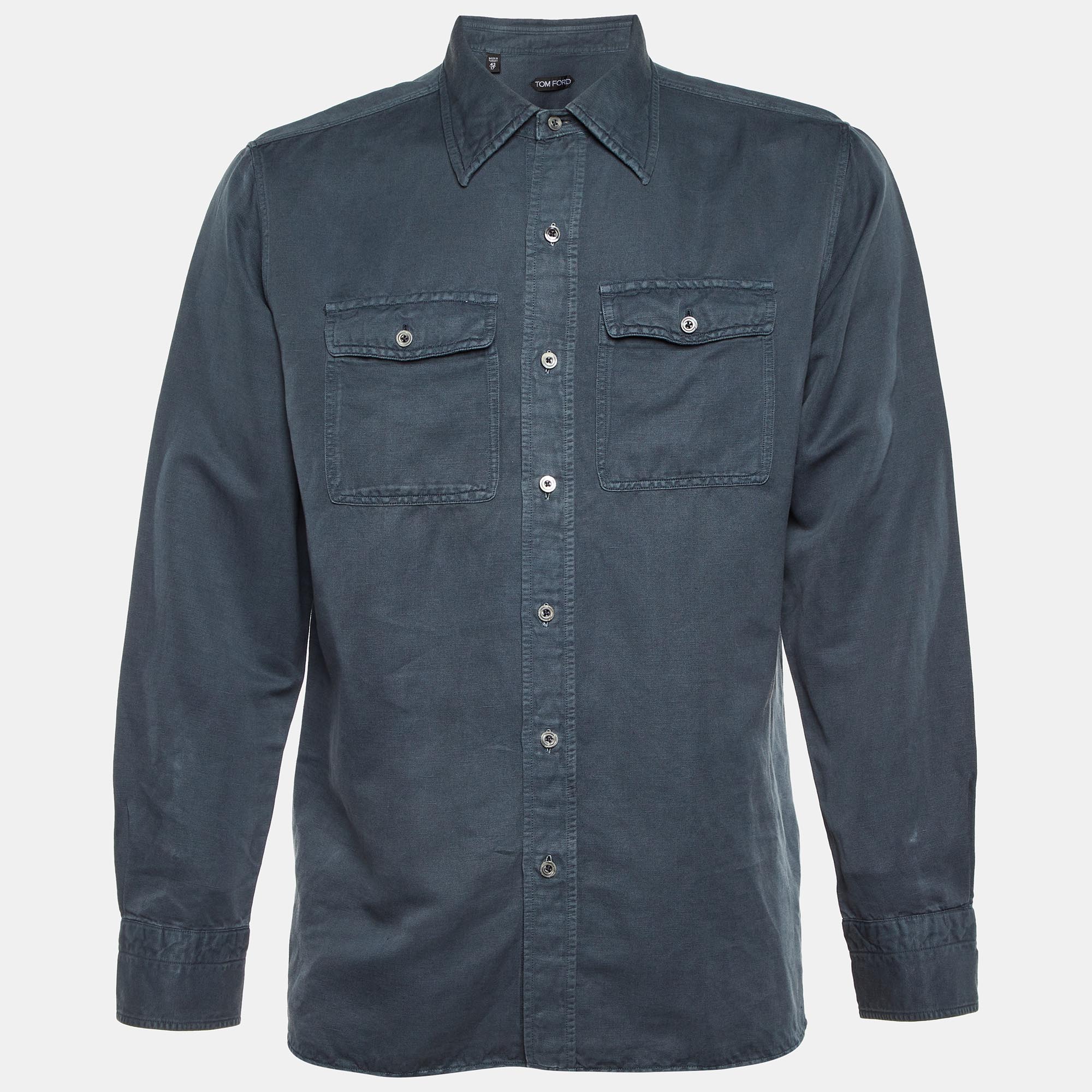 

Tom Ford Sage Blue Button Front Full Sleeve Shirt XXL