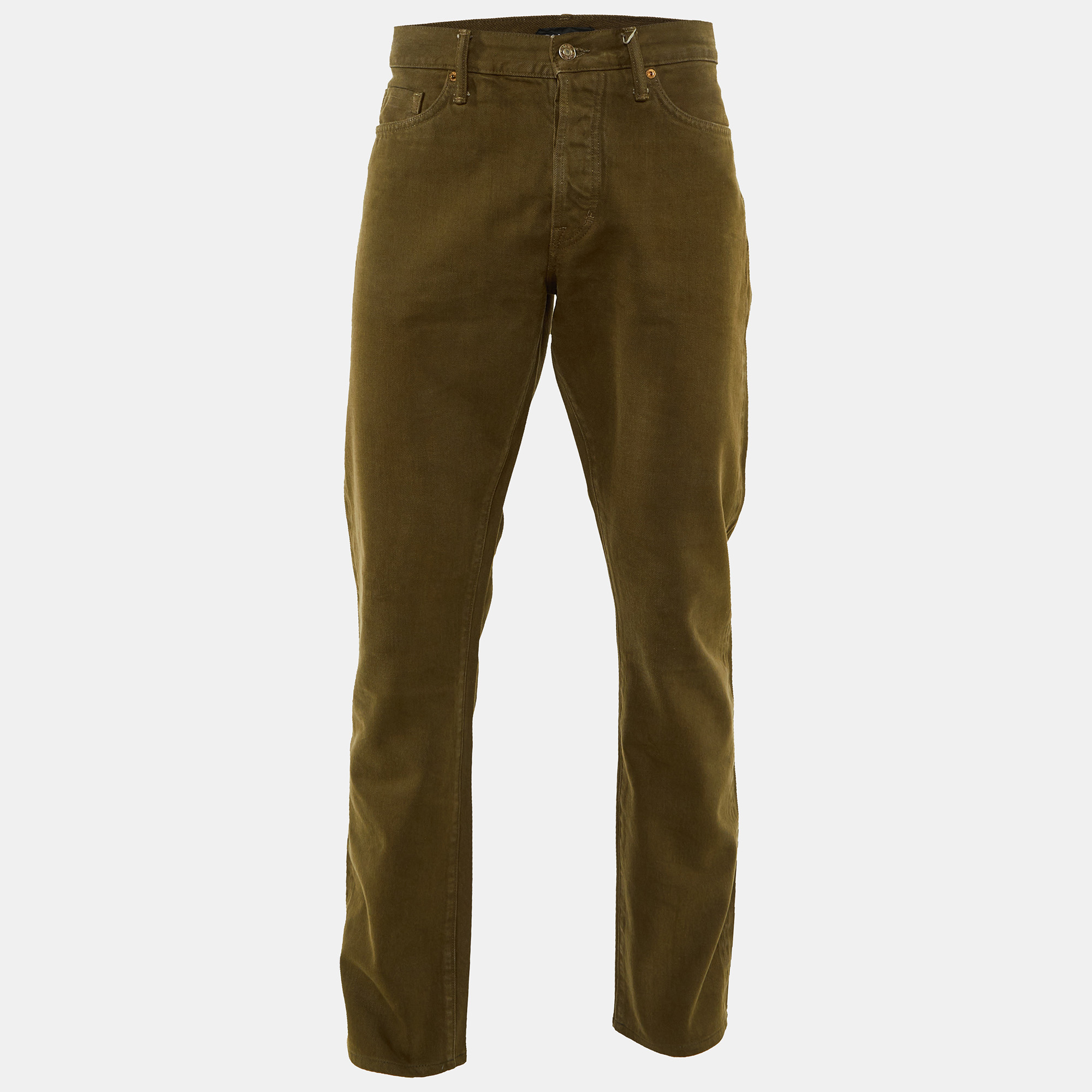 Tom Ford Khaki Green Denim Straight Leg Jeans XL Waist 36""