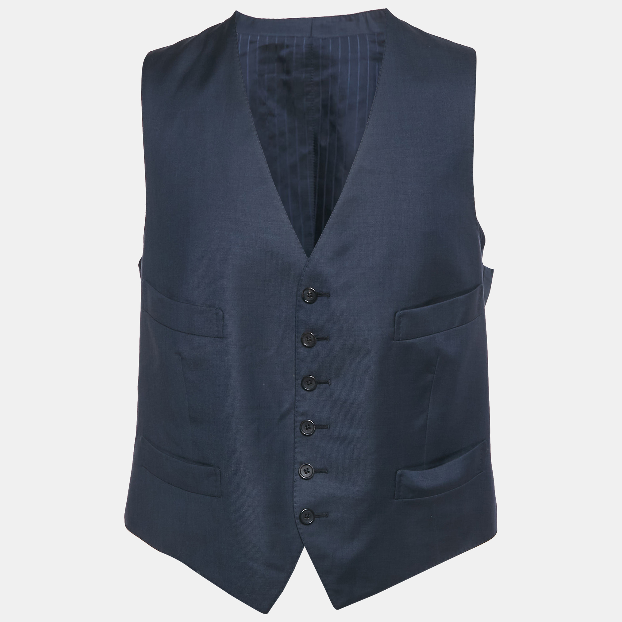 Pre-owned Tom Ford Navy Blue Wool Button Front Tailored Waistcoat Xl