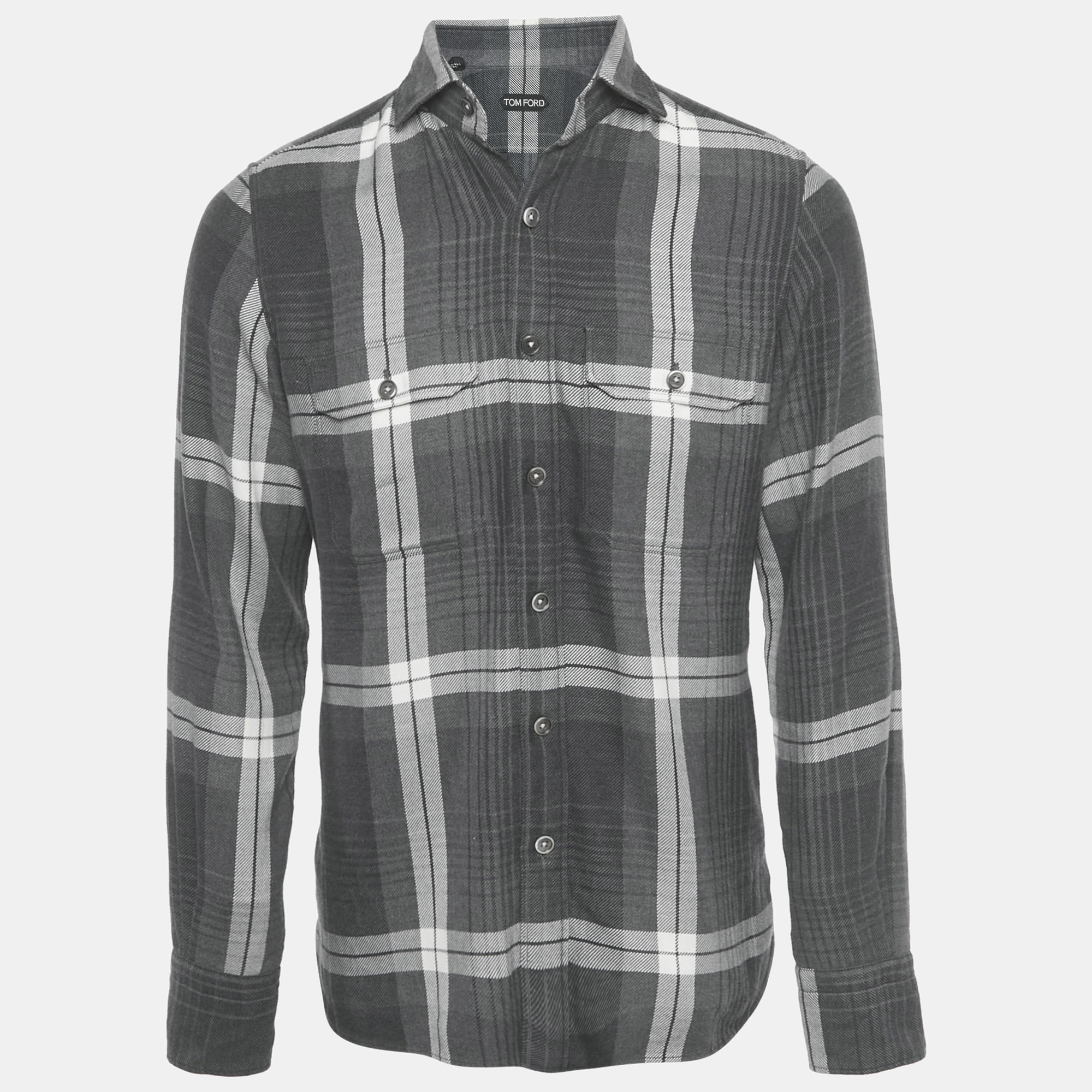 

Tom Ford Grey Plaid Cotton Button Front Shirt M