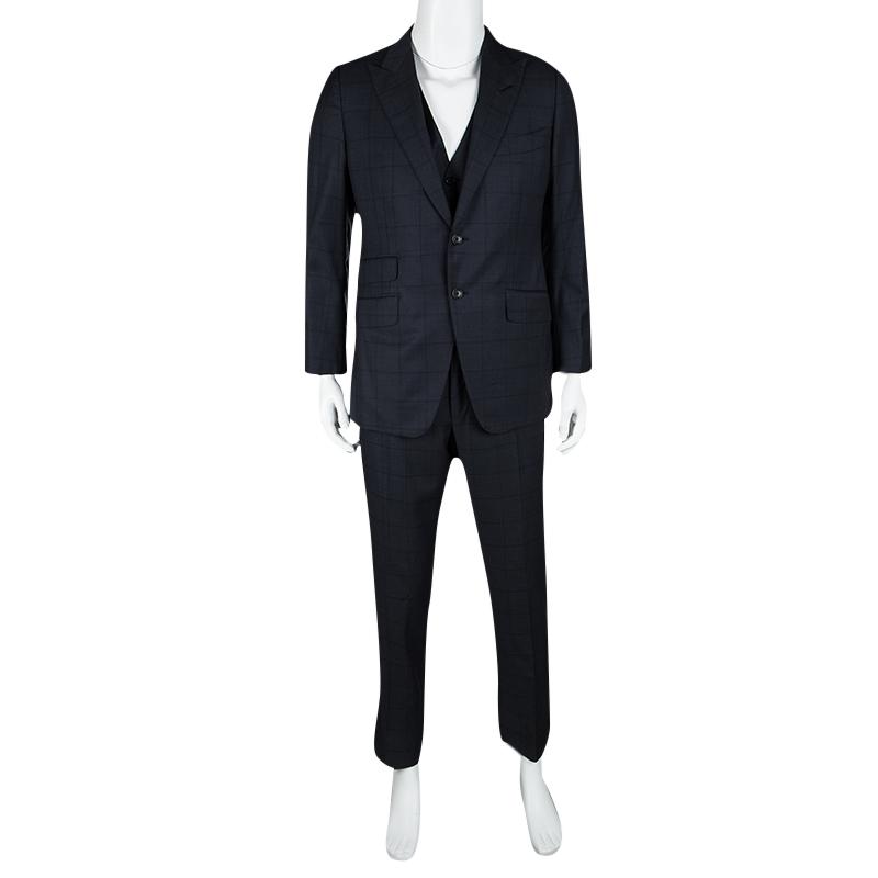 Tom Ford Navy Blue Checked Wool Three Piece Tailored Suit L Tom Ford | TLC