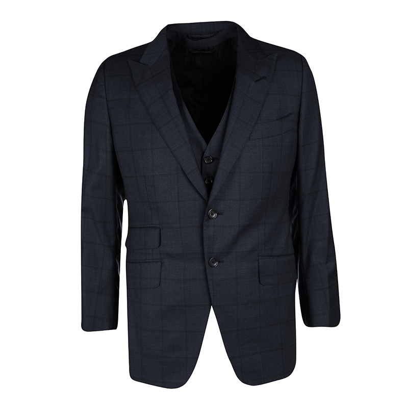 Tom Ford Navy Blue Checked Wool Three Piece Tailored Suit L Tom Ford | TLC