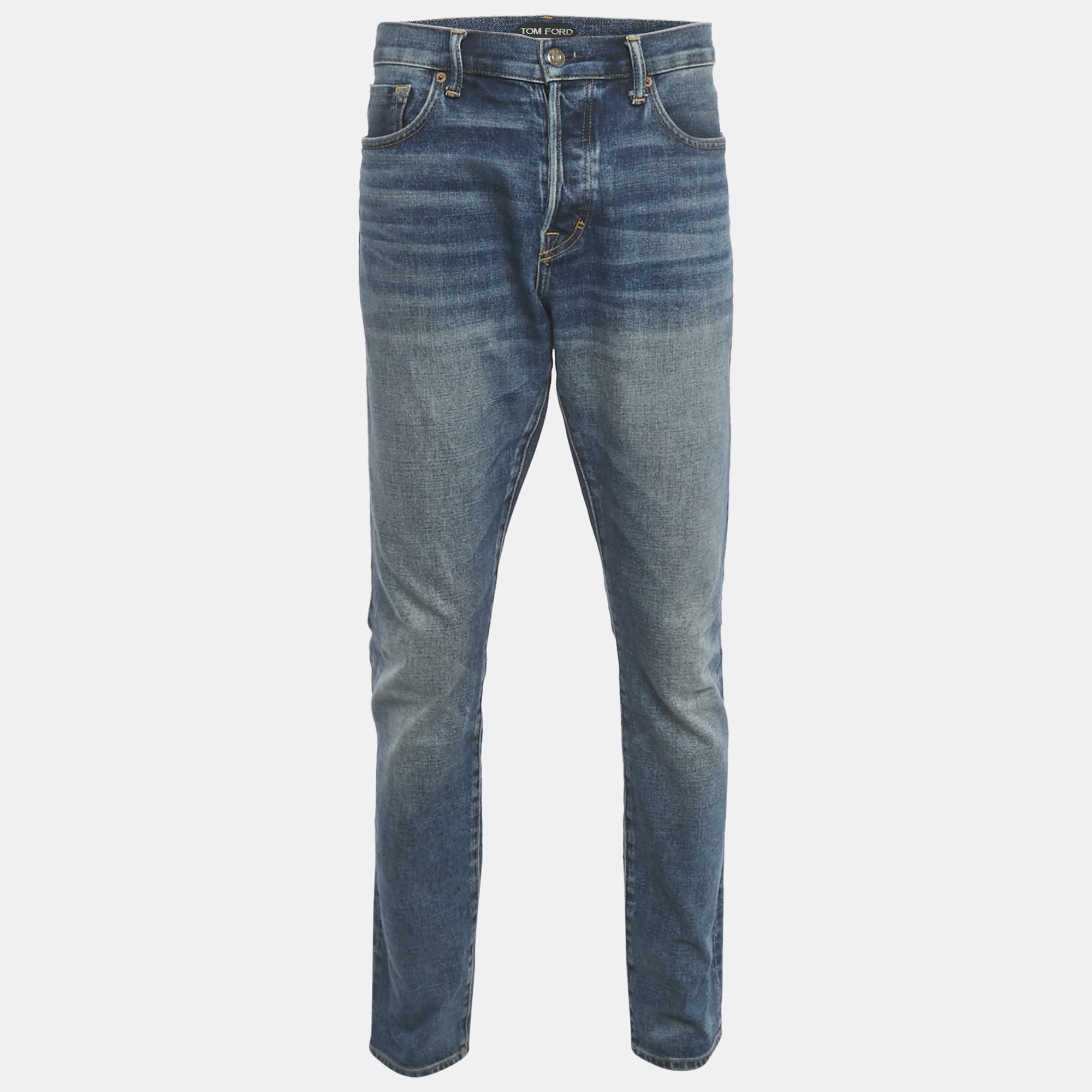 Pre-owned Tom Ford Blue Washed Denim Slim Fit Jeans Xl Waist 39"