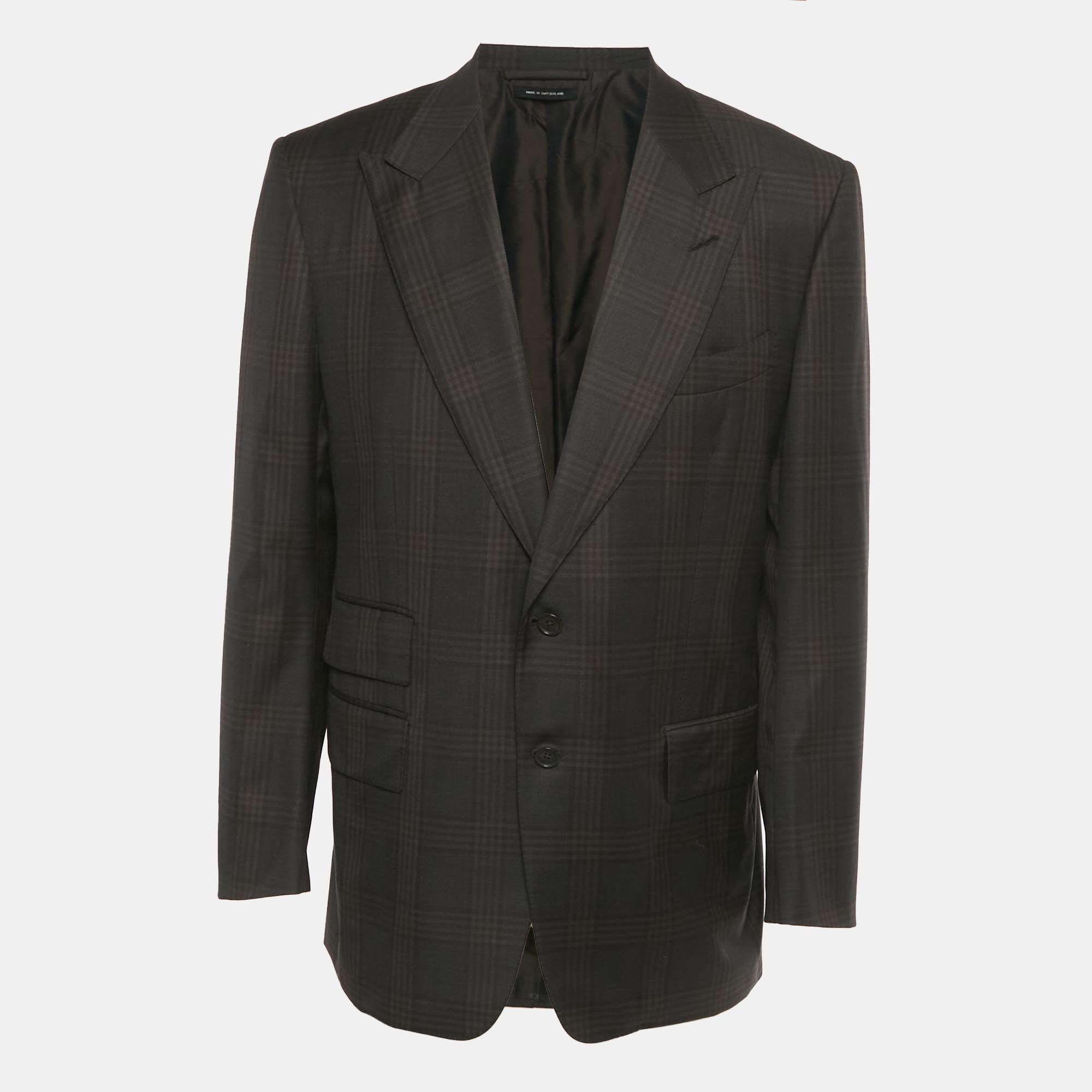 Pre-owned Tom Ford Brown Checkered Wool Single Breasted Blazer Xxl