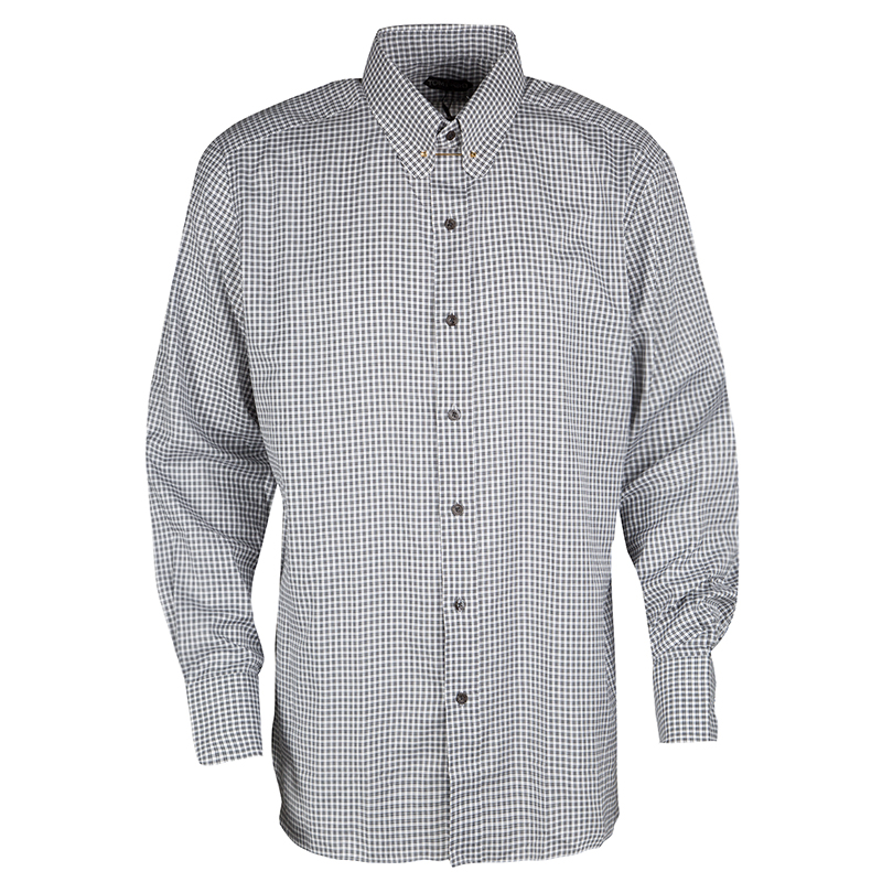Pre Owned Tom Ford Monochrome Checked Metal Bar Detail Long Sleeve Button Front Shirt 4XL