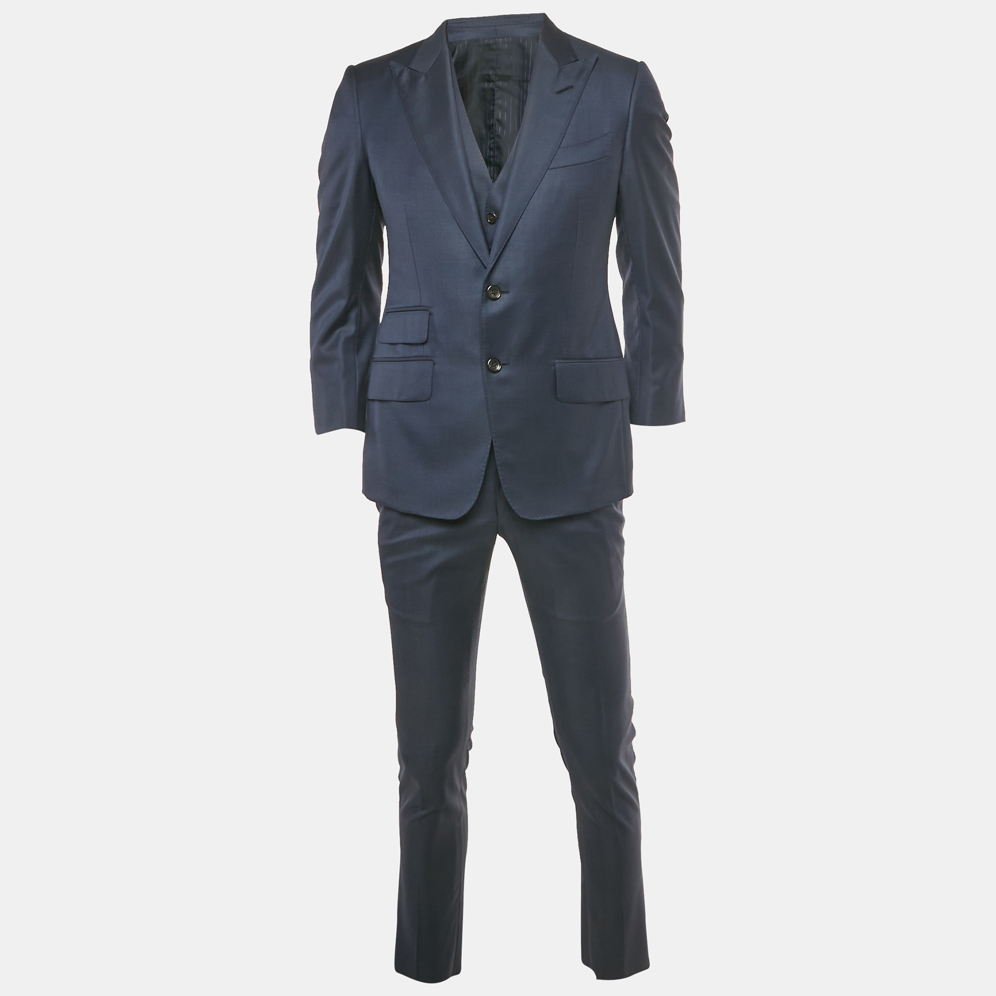 

Tom Ford Navy Blue Wool 3 Piece Suit Set S