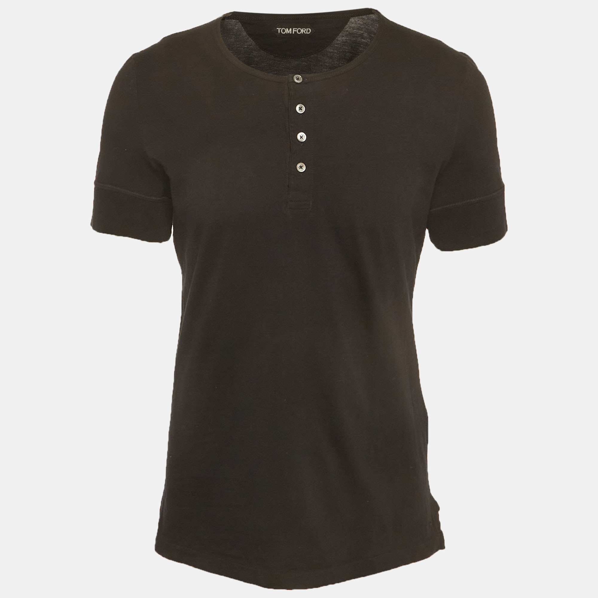 

Tom Ford Black Jersey Henley Neck T-Shirt XXL