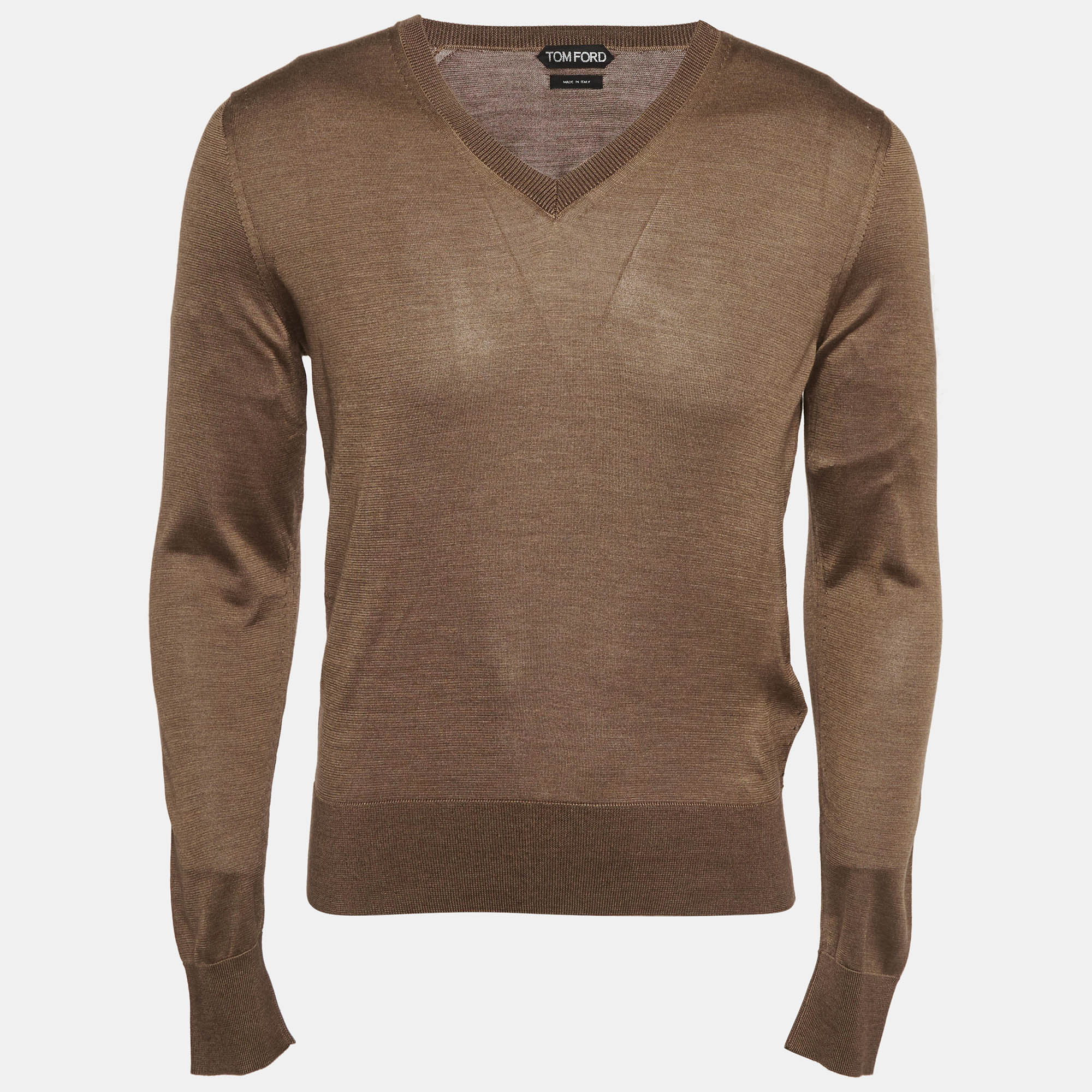 

Tom Ford Brown Silk Knit V-Neck Sweater S