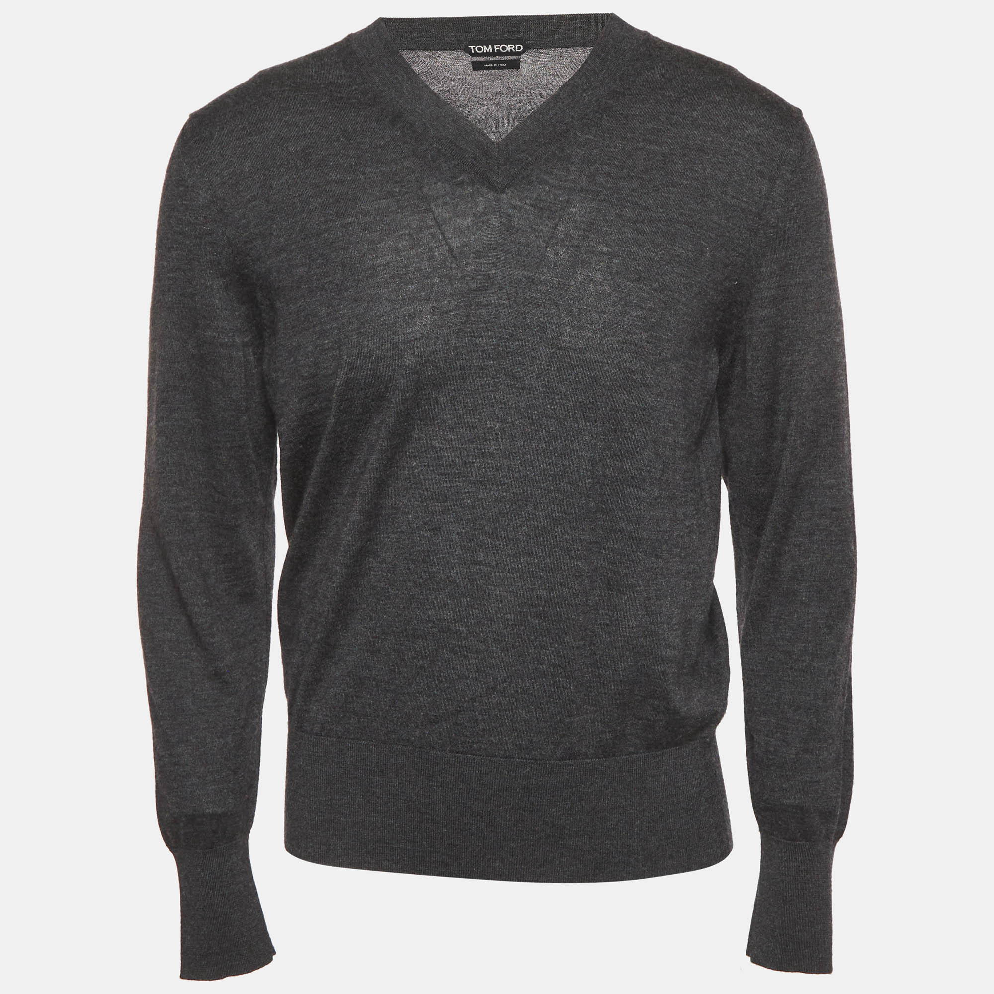 

Tom Ford Grey Cashmere Knit V-Neck Sweater M