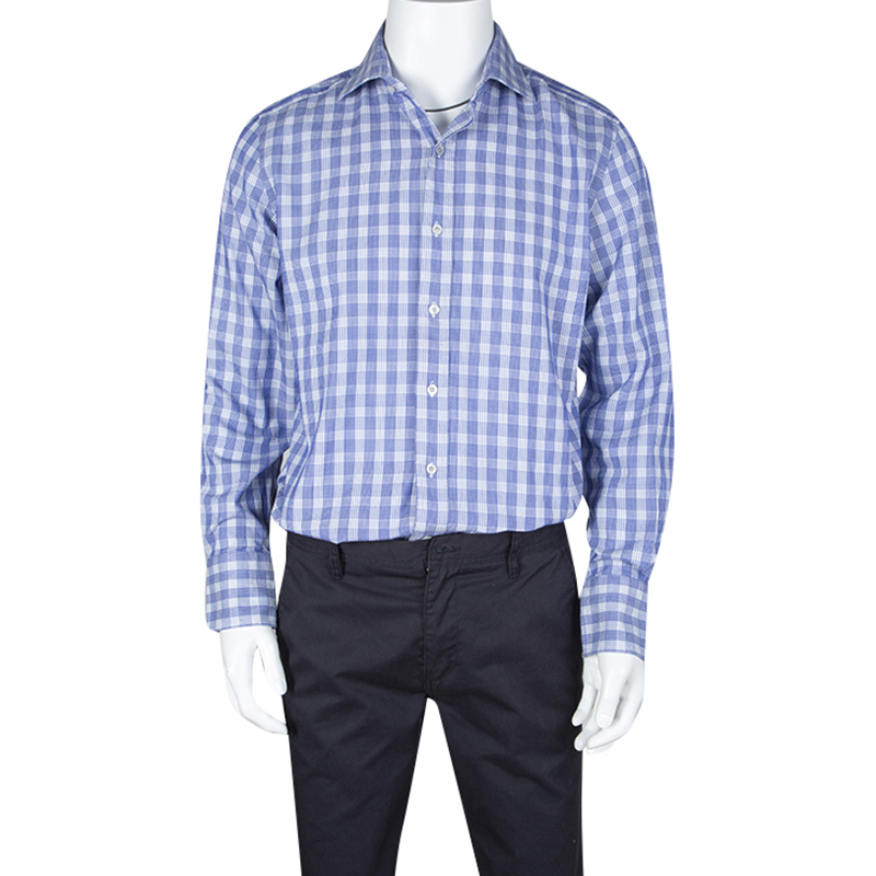 

Tom Ford Blue and White Checked Cotton Long Sleeve Shirt L