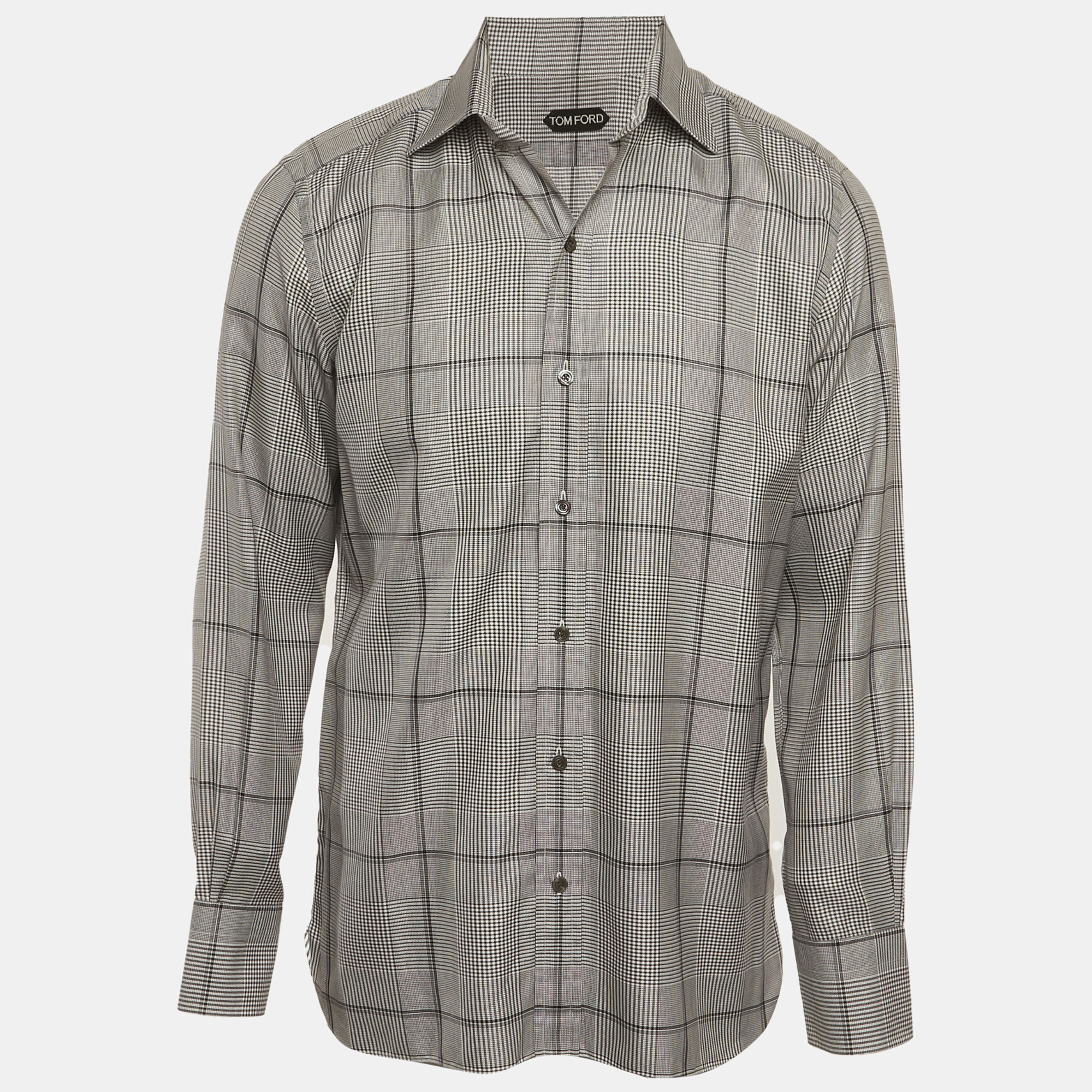 

Tom Ford Houndstooth Cotton Long Sleeve Shirt XL, Black