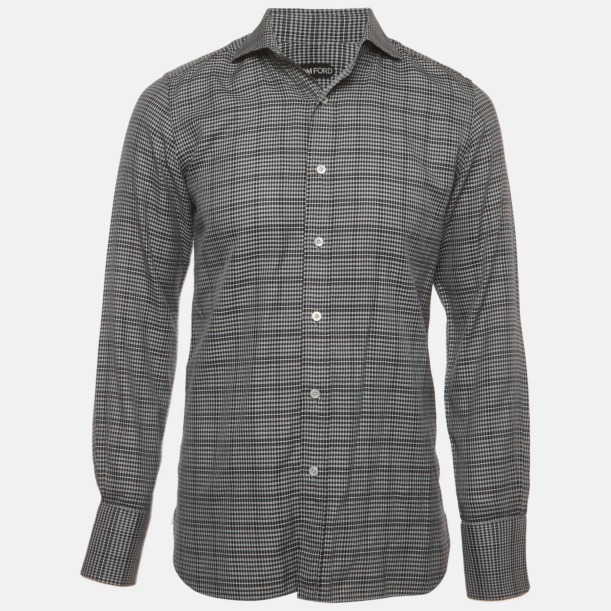 

Tom Ford Grey Micro Houndstooth Checked Cotton Shirt M