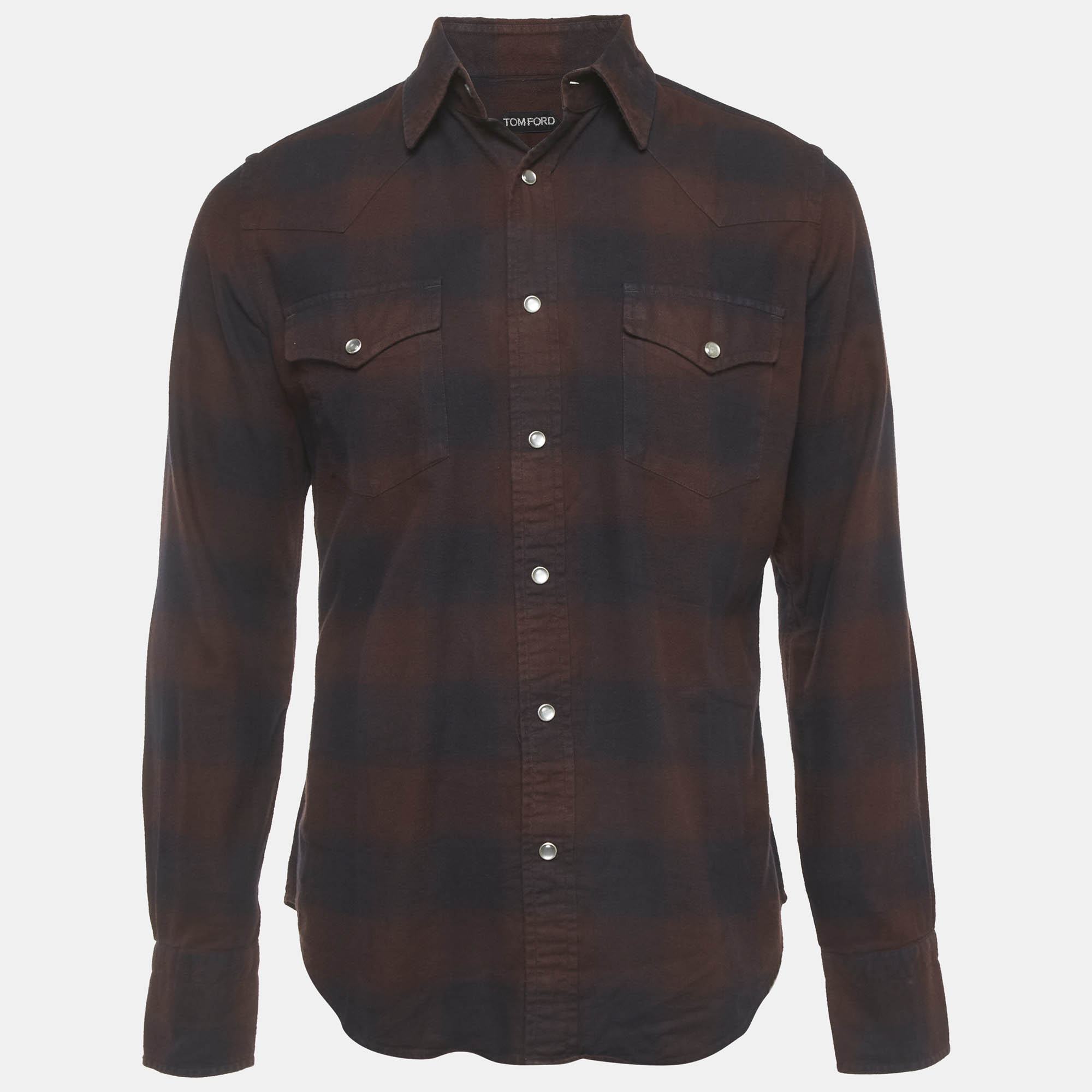 

Tom Ford Burgundy Buffalo Check Cotton Flannel Western Shirt M