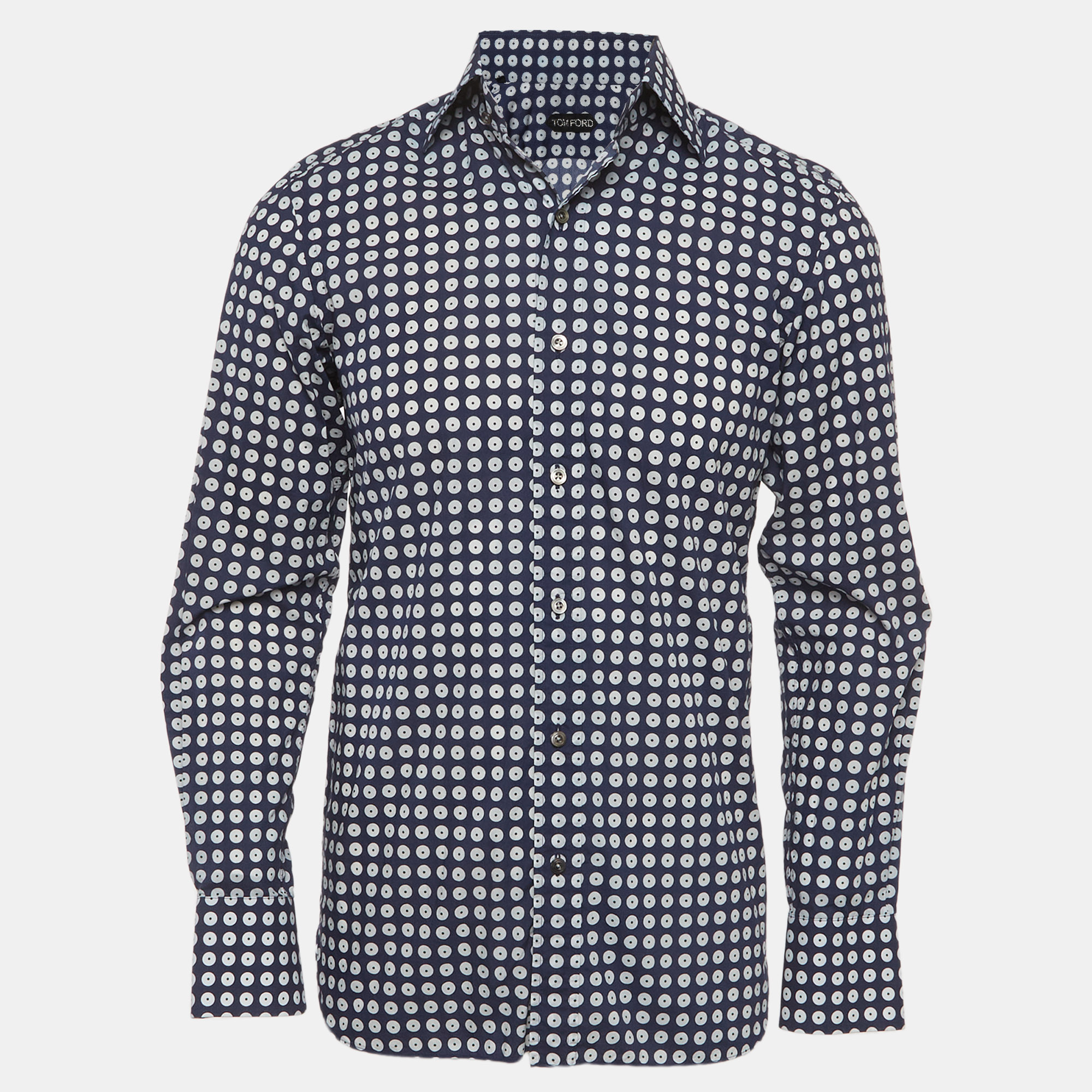 

Tom Ford Navy Blue Polka Dot Print Cotton Button Up Shirt S