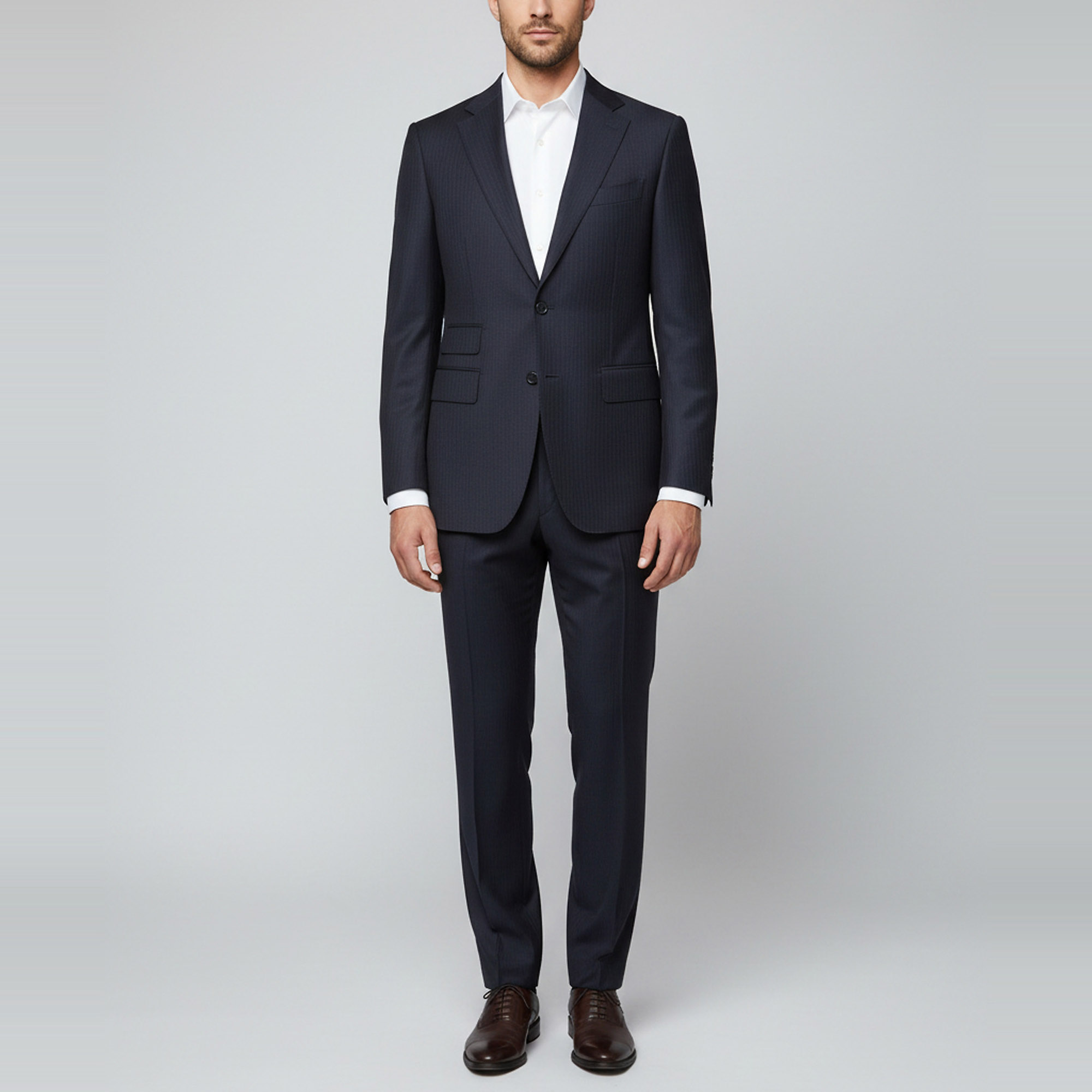 

Tom Ford Navy Blue Striped Wool Shelton Suit XL
