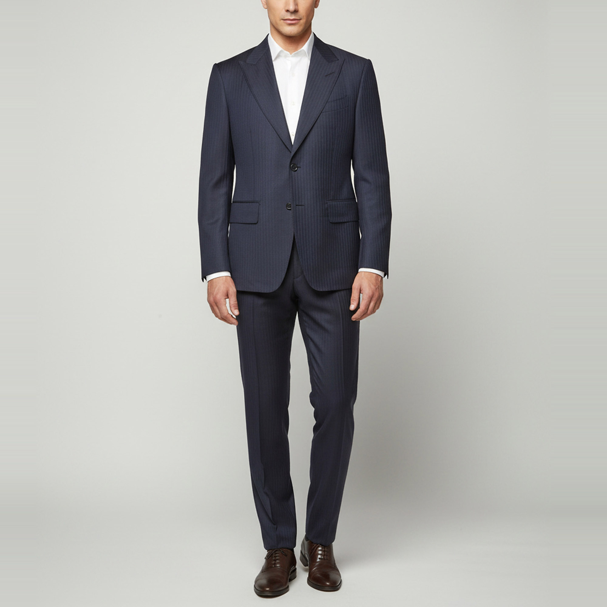 

Tom Ford Navy Blue Striped Wool Single Breasted Shelton Suit L