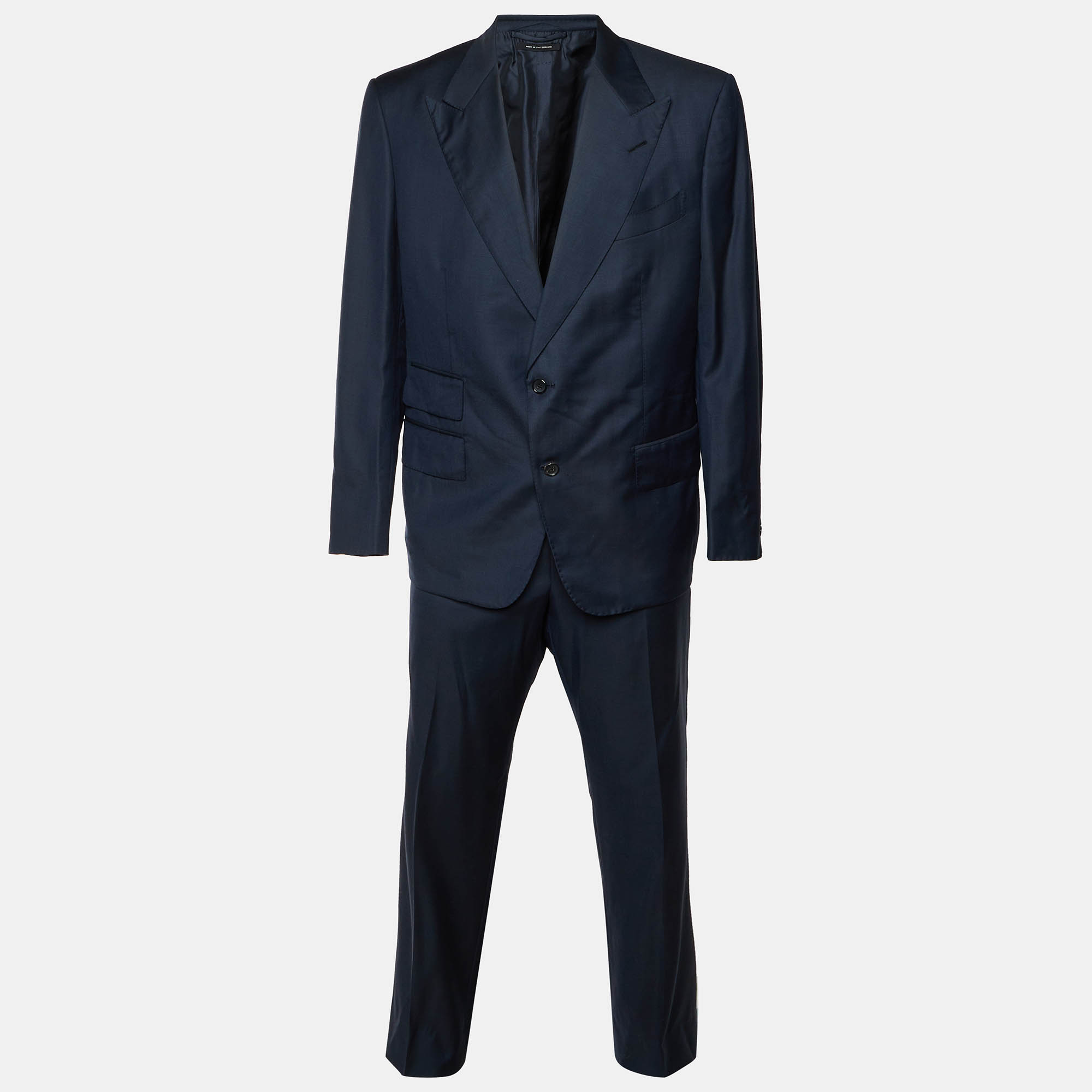 Tom Ford Navy Blue Textured Wool Single Breasted Suit XXL