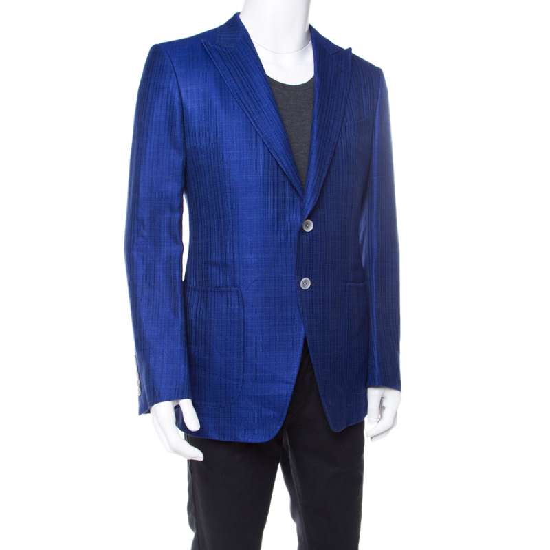 

Tom Ford Cobalt Blue Textured Linen Silk Tailored Blazer