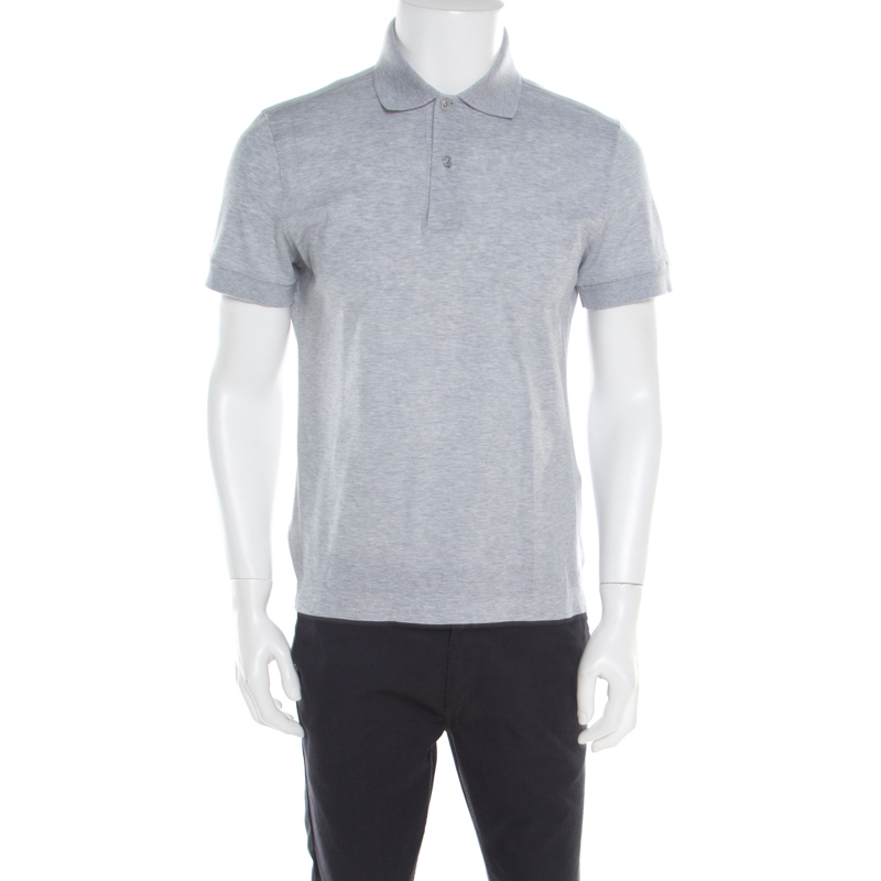 Tom Ford Grey Piquet Logo Embroidered Short Sleeve Polo T-Shirt M