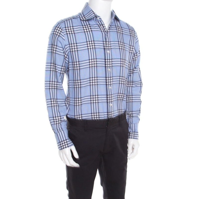 

Tom Ford Blue Checked Cotton Long Sleeve Button Front Shirt