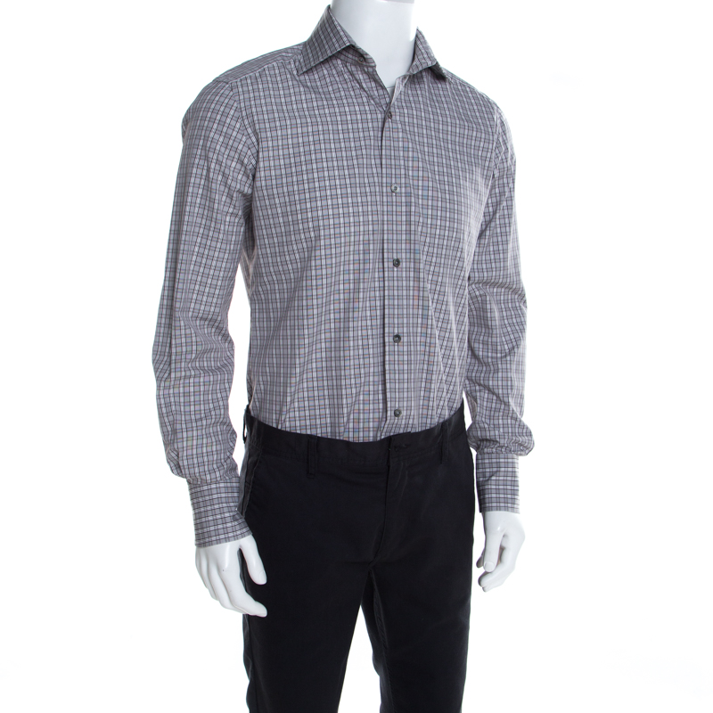 

Tom Ford Brown and White Plaid Checked Cotton Long Sleeve Shirt