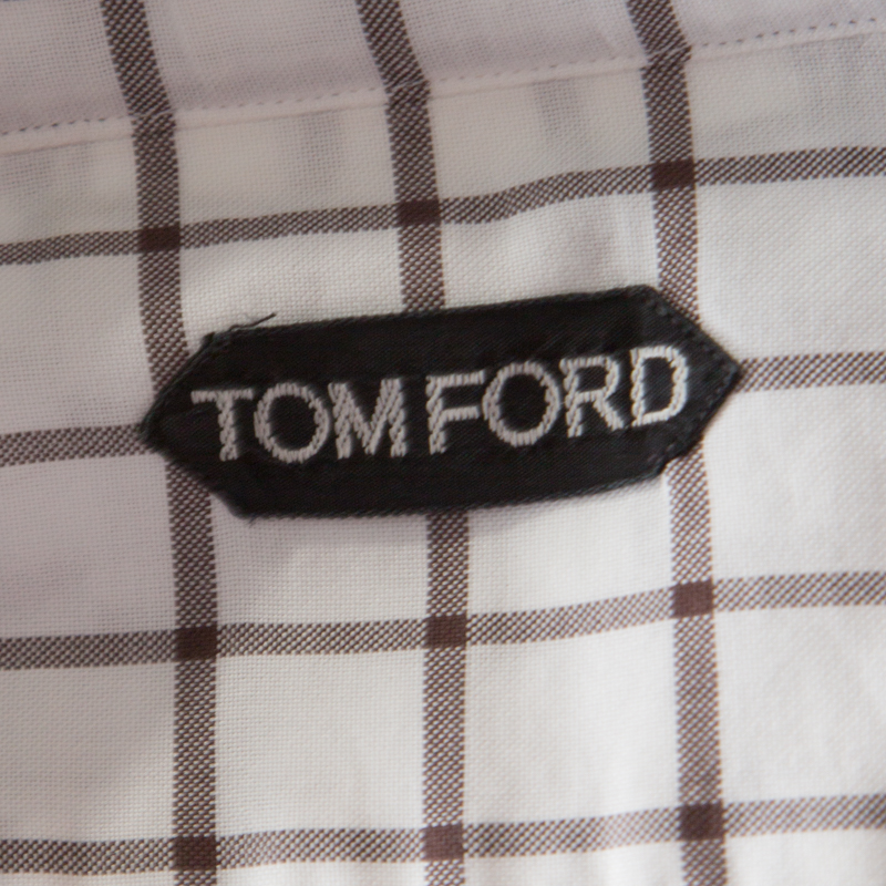 Pre-owned Tom Ford Brown And White Checked Cotton Long Sleeve Button Front Shirt Xl