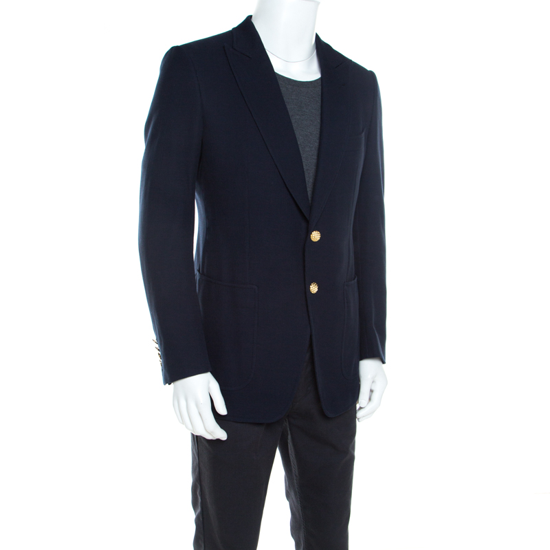 

Tom Ford Navy Blue Waffle Textured Cotton Canvas Buckley Jacket