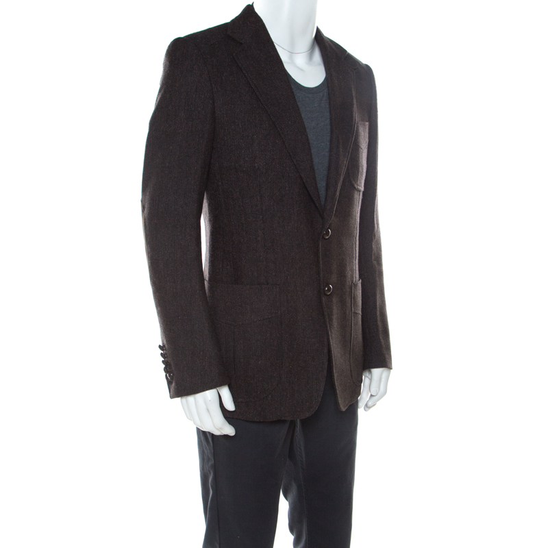 

Tom Ford Brown Regular Fit Elbow Patch Wool Blazer