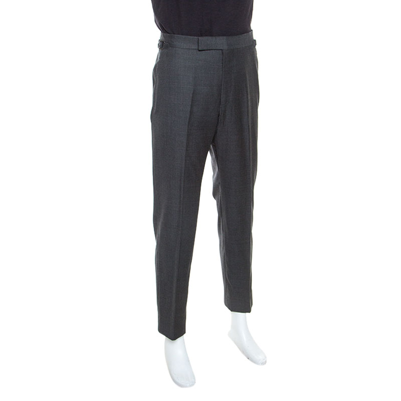 

Tom Ford Grey Wool Waist Buckle Detail Regular Fit Trousers