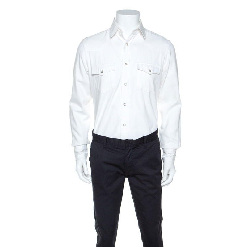 Pre Owned Tom Ford White Denim Western Button Front Shirt M