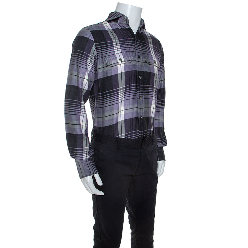 

Tom Ford Purple Checked Pattern Cotton Woven Shirt