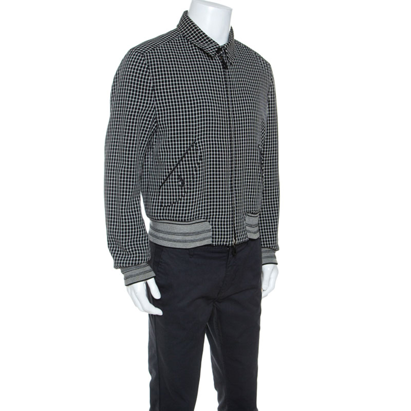 

Tom Ford Monochrome Checked Wool Blend Zip Front Jacket, Black