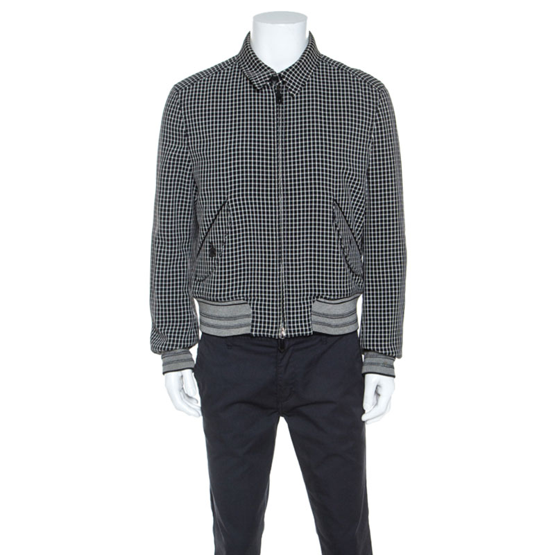 Tom Ford Monochrome Checked Wool Blend Zip Front Jacket L