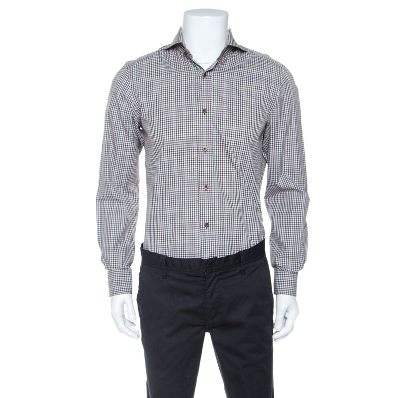 Tom Ford Brown & White Gingham Check Cotton Button Front Shirt M