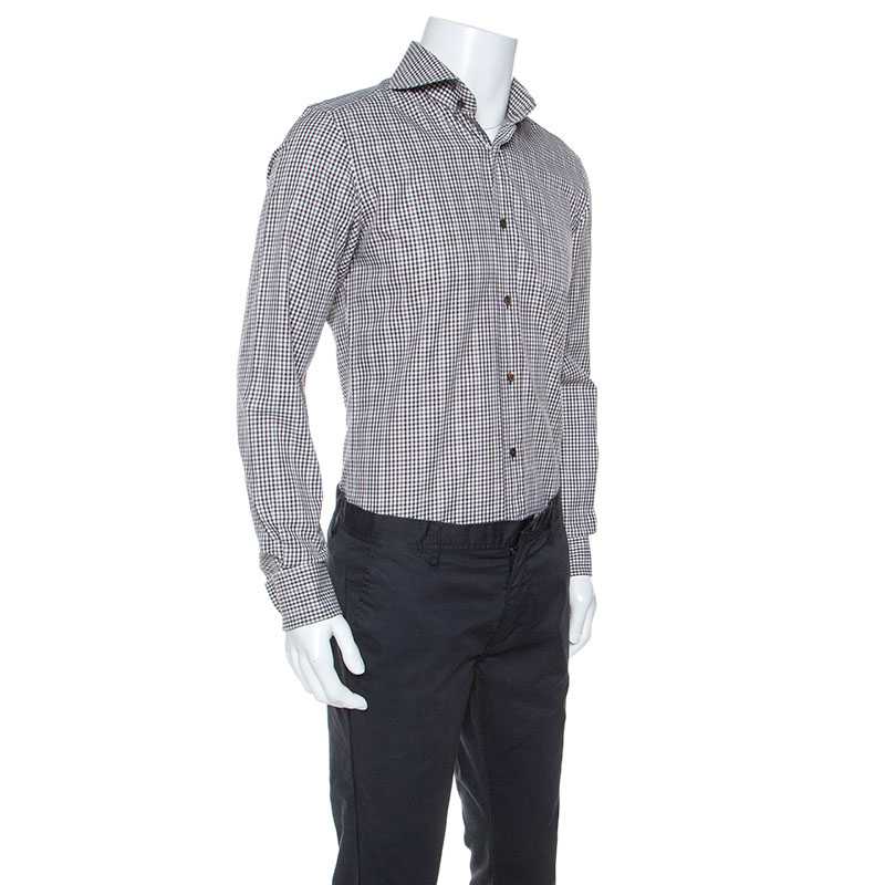 

Tom Ford Brown & White Gingham Check Cotton Button Front Shirt