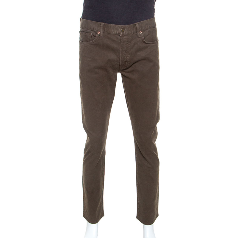 Pre Owned Tom Ford Olive Green Denim Straight Fit Trousers L