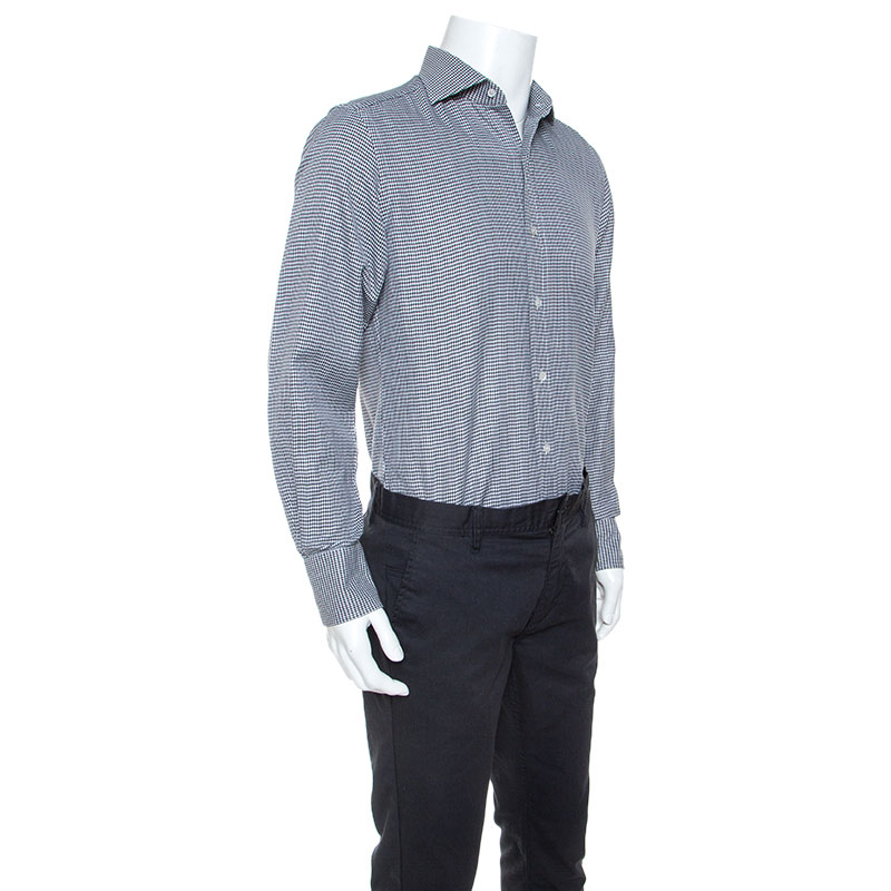 

Tom Ford Black & White Hounds Tooth Cotton Button Front Shirt