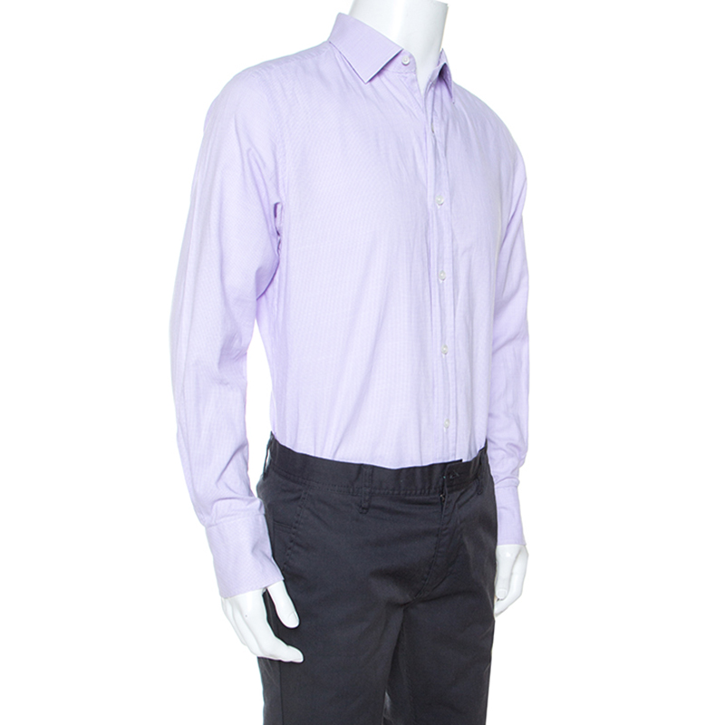 

Tom Ford Lavender Houndstooth Cotton Button Front Shirt, Purple