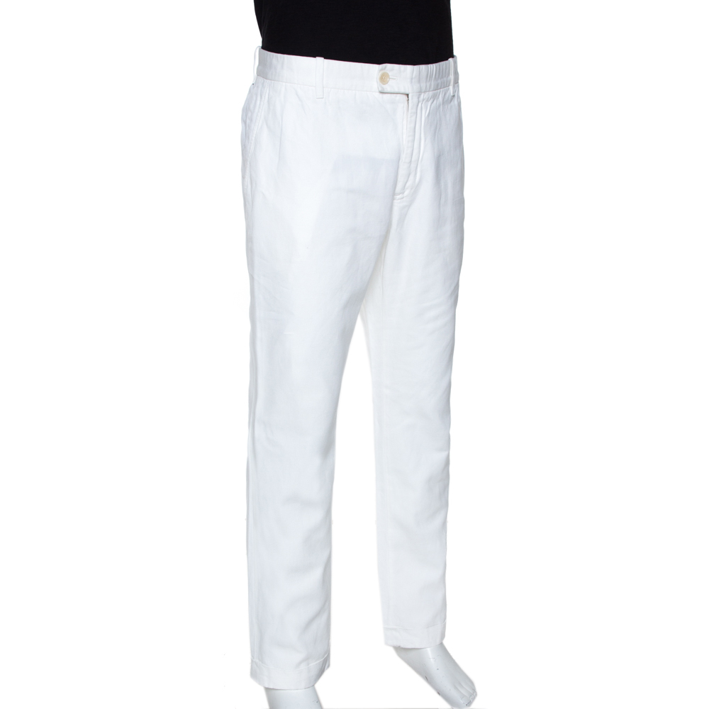 

Tom Ford White Cotton Blend Regular Fit Trousers