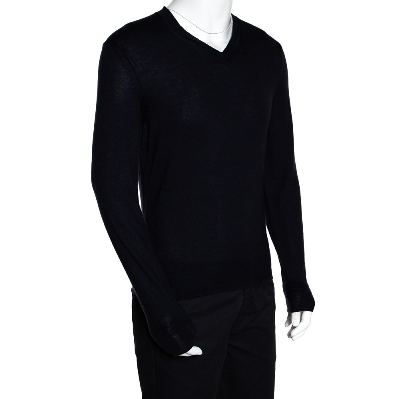 

Tom Ford Navy Blue Cashmere Silk V Neck Sweater