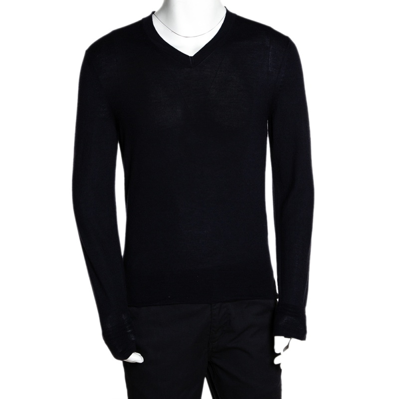 Pre Owned Tom Ford Navy Blue Cashmere Silk V Neck Sweater M