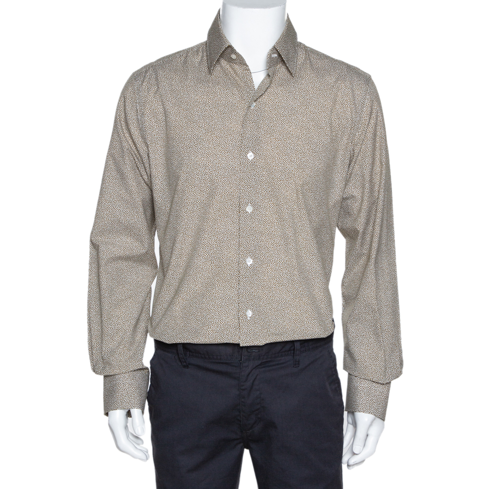 Pre Owned Tom Ford Brown Animal Print Cotton Button Front Shirt XL