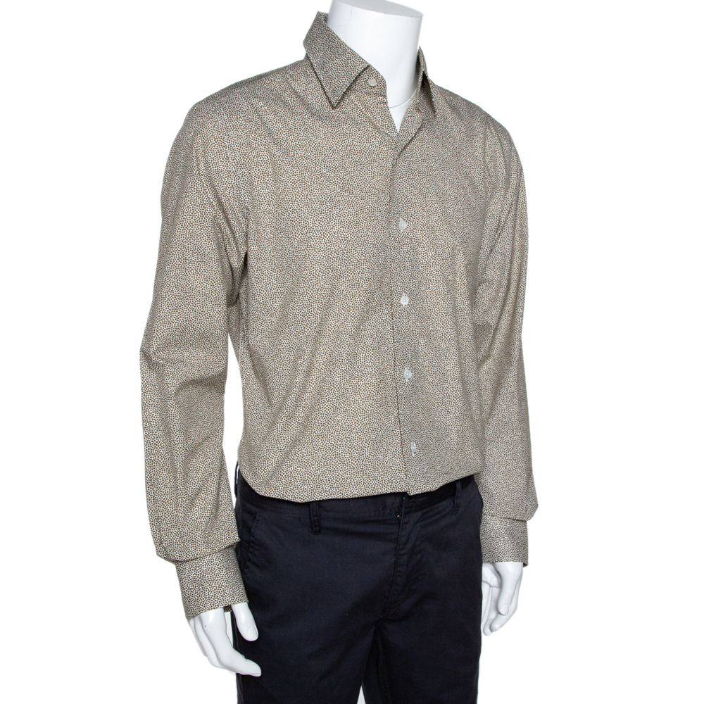 

Tom Ford Brown Animal Print Cotton Button Front Shirt, Beige