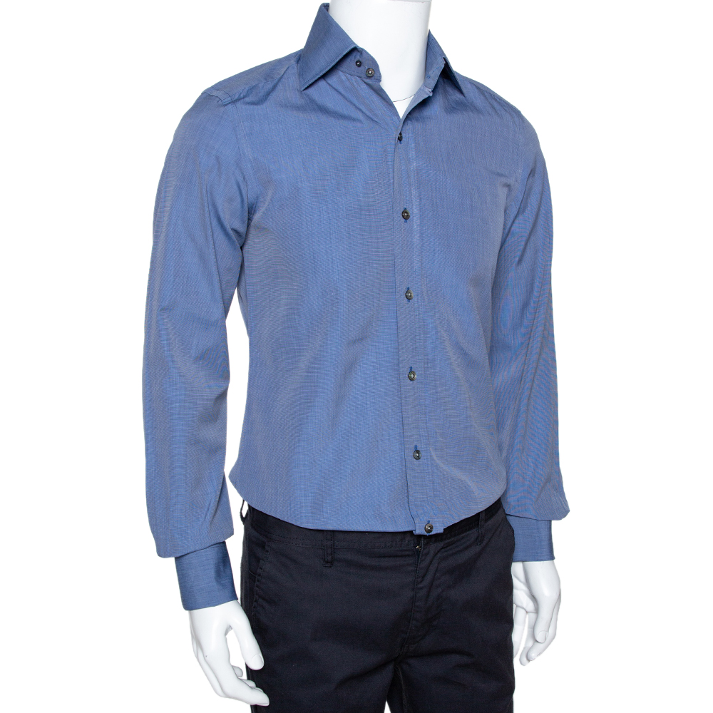 

Tom Ford Dark Blue Chambray Cotton Long Sleeve Shirt, Navy blue
