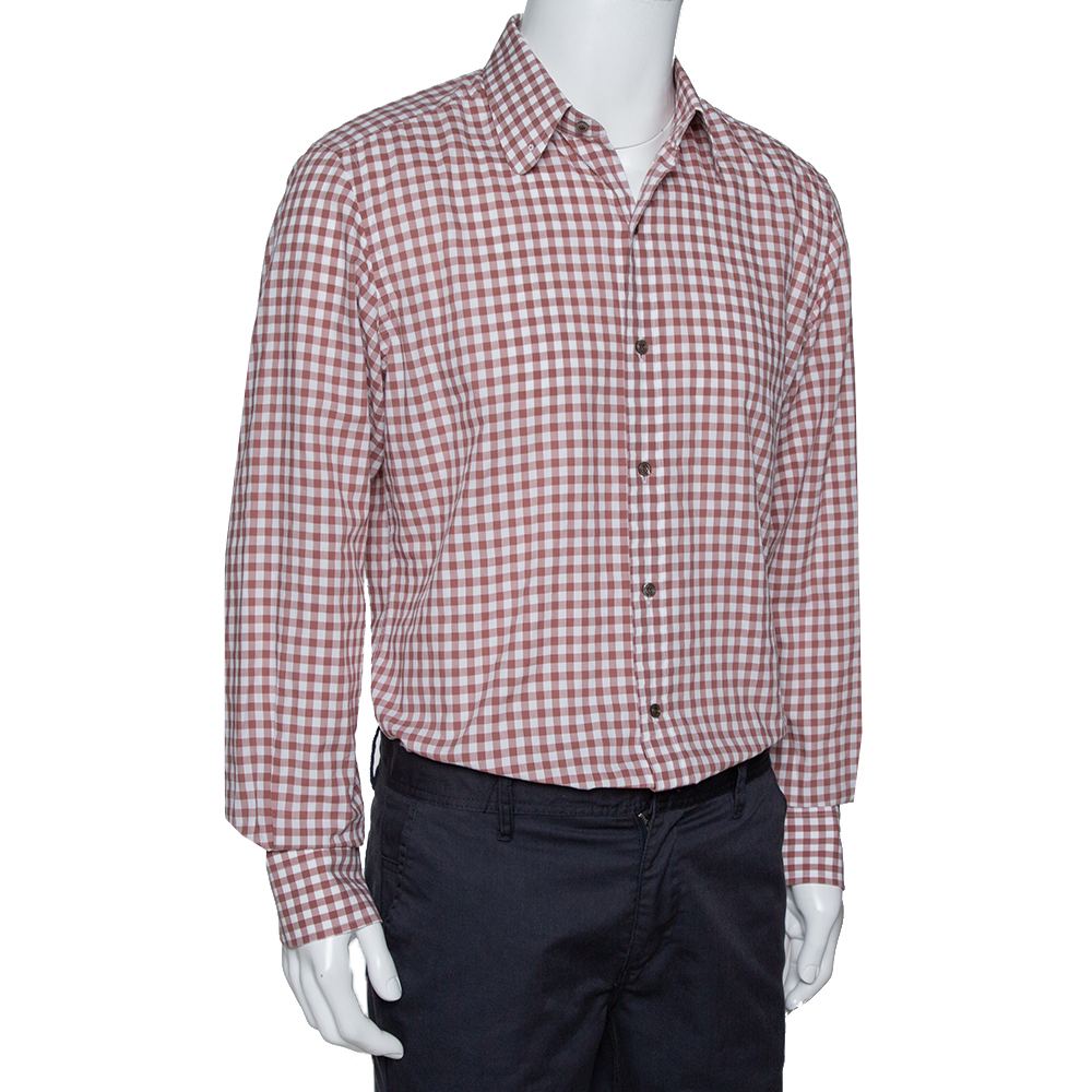 

Tom Ford Light Brown Gingham Check Cotton Long Sleeve Shirt